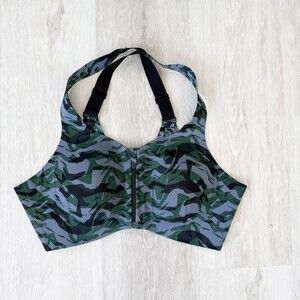 Knix Catalyst Front Zip Sports Bra High Impact Size 7 Green Blue Camo Print EUC